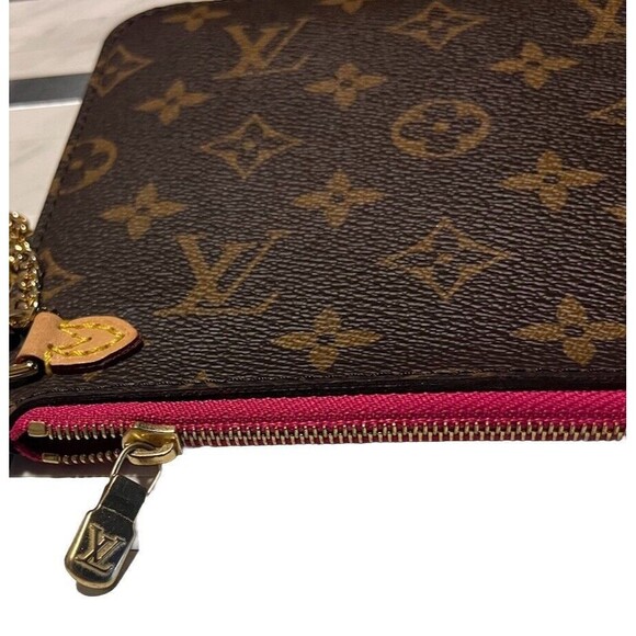 Louis Vuitton Monogram Neverfull MM GM Pochette Pivoine Wristlet Gold Chain MINT - Picture 9 of 10